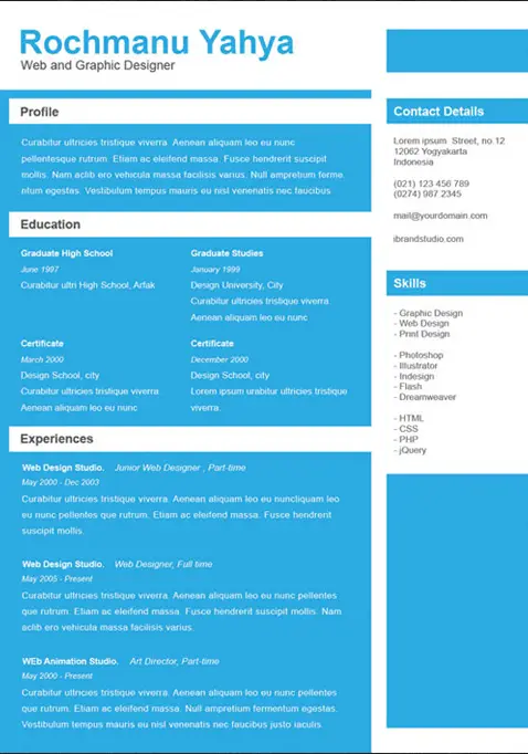 One Page Resume Template One Page Resume Template